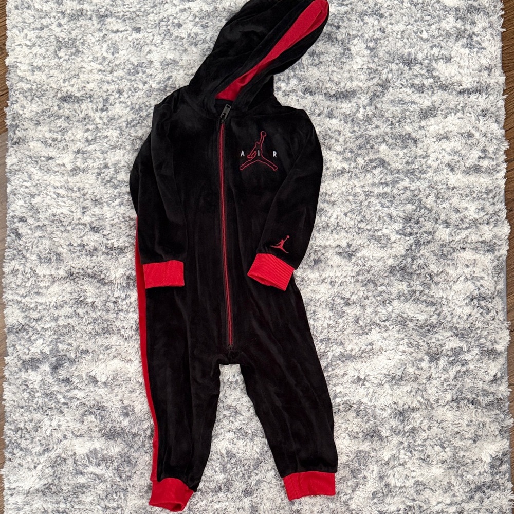 Jordan Black and Red Kids Hooded Footie